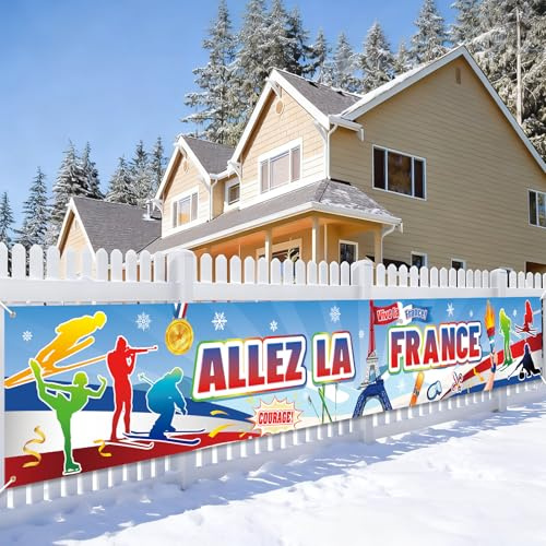 DPKOW Allez la France Bannière Décoration pour Sports d'hiver France Supporter Accessoires, Vive la France Equipe Drapeaux pour Fans Sports d'hiver Internationaux Décoration, 270 * 40cm