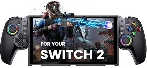ALEEMTRY Manette pour Switch portable pour console Switch 2, Manette Bluetooth sans fil à grande prise pour Switch 2 avec joysticks à effet Hall RGB/Batterie 1000mAh/Turbo/Double vibration/Boutons