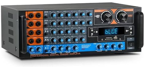 Digital Amplifier 800W EQ with Bluetooth, 8-Mic Inputs, High/Mid/Low Frequency Adjustment, 5.1 Surround Sound for Weddings and Stage Performances