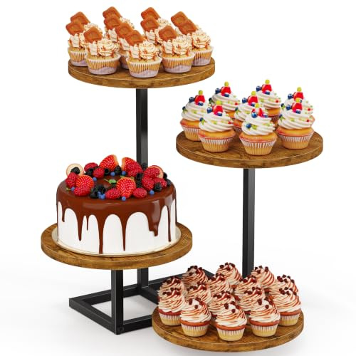 Emfogoo 1 pack 4 Tier Cupcake Stand for 50 Cupcakes, Wooden Tiered Tray Stands, Display Cup Cake Dessert Tower for Party Afternoon Tea, Food Holder Stand for Baby Shower Wedding Birthday