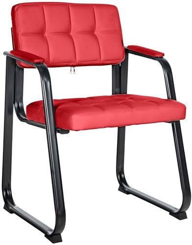 CLP Silla para Visitas Canada B Tapizada En Cuero Sintético I Silla De Espera con Reposabrazos I Silla Confidente con Base De Metal I Color:, Color:Rojo