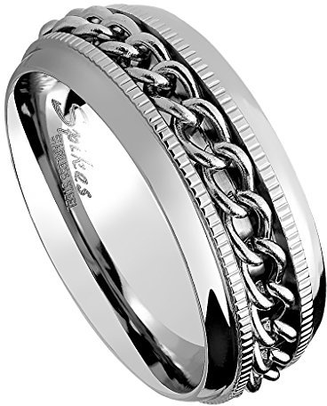 Piersando Biker Band Ring Edelstahl Facettierter Spinner Ketten Bandring Herrenring Partnerring Freundschaftsring Herren Silber Größe 60 (19.1)