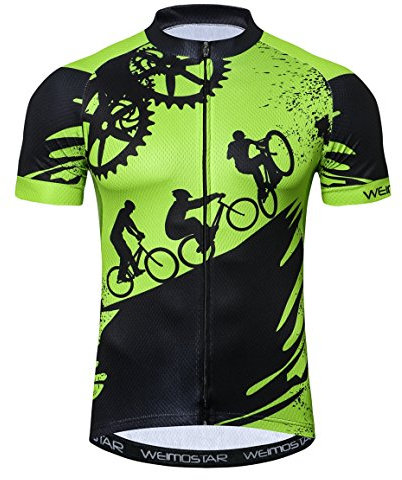Weimostar MTB Trikot Herren Radtrikot Kurzarm Bike MTB Jersey Reißverschluss Mountain Road Bekleidung Fahrrad-Oberteile Atmungsaktiv Sommer Pro Team Sports Radtrikot für Herren Grün Größe XL