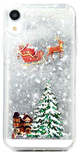 Unichthy Xmas Case for iPhone Xr Clear Phone Cover Christmas for Girls Flowing Liquid Glitter Covers Sparkly Stars Bumper Soft TPU Silicone Shockproof Fun Case for iPhone Xr Silver