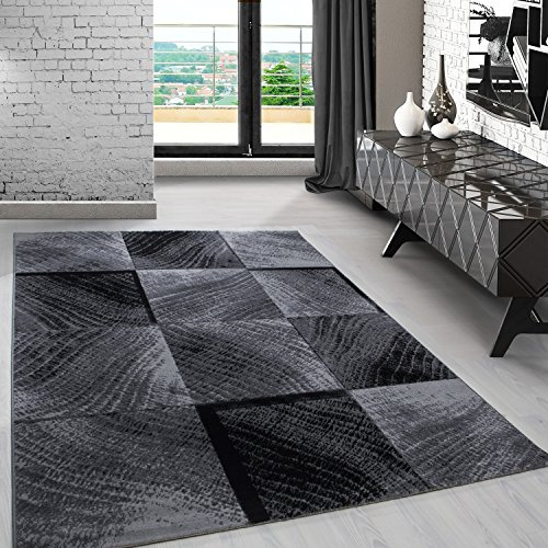 Carpetsale24 Teppich 160x230 cm Schwarz Kurzflor Abstrakt Karo Design Moderner Teppich für Wohnzimmer Schlafzimmer Flur Küche Esszimmer Kinderzimmer Pflegeleicht Weich