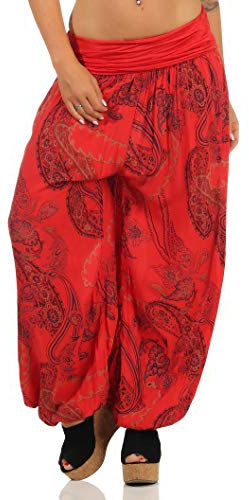 Malito Damen Aladinhose mit Print | Haremshose zum Tanzen | Pumphose zum Chillen - Freizeithose - Pluderhose 7185 (rot)