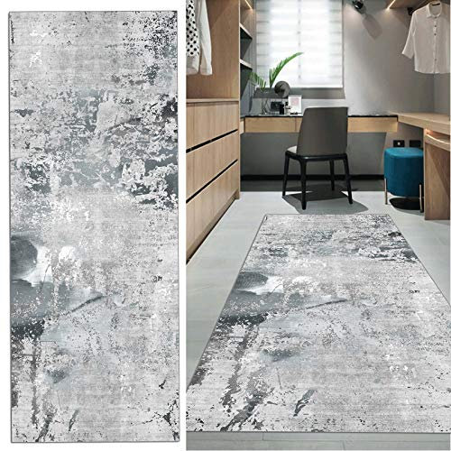 FKYUH Teppich Läufer Flur rutschfest Lang grau Küche Schlafzimmer Wohnzimmer Polyester Verblassen 60x100cm (Size : 80x400cm)