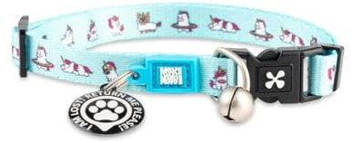 Max & Molly Katzenhalsband mit Sicherheitsglocke, Abnehmbarer Schnalle und intelligentem Identifikations-Etikett, Größe verstellbar 22,9-33 cm, Einhorn-Design