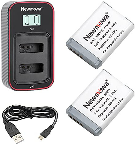 Newmowa NB-13L Replacement Battery (2 Pack) and Smart LCD Display Dual USB Charger for Canon NB-13L,Canon PowerShot G5X G7X G9X G7 X Mark II G9 X Mark II G1 X Mark III SX620 HS SX720 HS SX730 HS