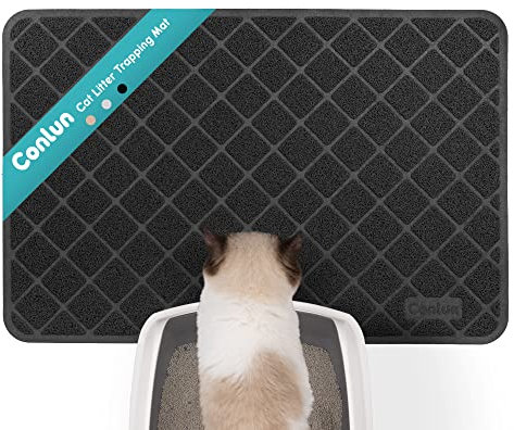 Conlun Katzenklo Matte Katzenstreu Matte, 89 x 58 cm Katzenklo Vorleger, Gitter Netz Streukontrolle Design Katzenklo Unterleger, Wasserdichtes Urinbeständiges Material, Leicht zu Reinigen (Schwarz)