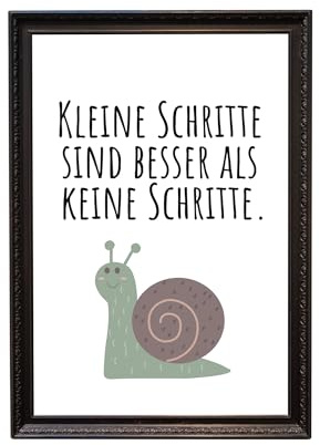 Amizou Din A4 Kunstdruck ohne Rahmen - Spruch - Kleine Schritte - Schnecke Motivation Erfolg Ermutigung Schule Lehrer Zielstrebigkeit Ehrgeiz Druck Poster Bild Wandkunst