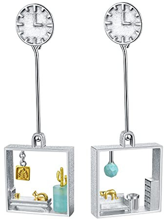 ✦ Geschenke für Frauen ✦Springlight Ohrringe Silber 925 Hängend Natürlicher Edelstein Faule Katze zu Hause Quadratische Große Ohrringe Damen Asymmetrie Ohrringe Handmade Schmuck.
