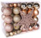 Weihnachtskugeln 69er Set mit Baumspitze Stern, Roségold Kunststoff, 6cm 3cm Christbaumkugeln,Bruchsicher Kleine Kugeln Weihnachten mit Schlüsselband,Mehrweg