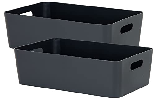 2x Ordnungsbox - 12 cm hoch - anthrazit - 39,5x 25 cm - Ordnungskorb - Regalorganizer Wandregal