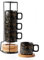LUKA Lot de 4 tasses à expresso empilables en porcelaine avec soucoupe et support en métal, 118 ml