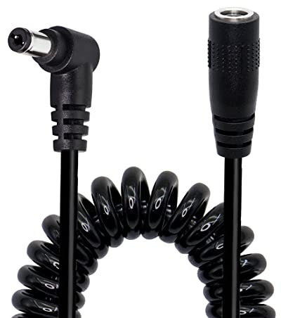 YACSEJAO DC Rechtwinkliges Spiralkabel 2,1 mm x 5,5 mm Stecker auf Buchse Adapter Verlängerungskabel für 12 V CCTV Überwachungskamera Router LED Streifen DVR Monitor Drucker