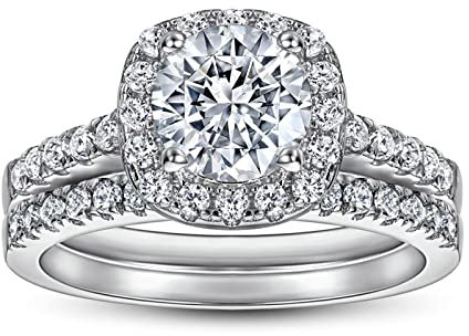 Musihy S925 Ring, Ring Verlobung Klassisches Quadrat Weißes Gold Ringgröße 62 (19.7)