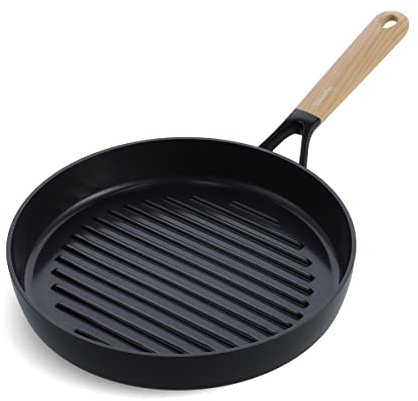 GreenPan Eco-Smartshape Healthy Ceramic Non-Stick 28 cm Grill Pan, Light Wood, PFAS-Free, Induction Suitable, Black