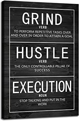 Motivierendes Leinwandgemälde Grind Verb Hustle Verb Ausführung, Wandkunst, inspirierendes Poster, Drucke, Kunstwerkbilder für Zuhause, Büro, gerahmt, fertig zum Aufhängen, 30,5 x 45,7 cm (B x H)