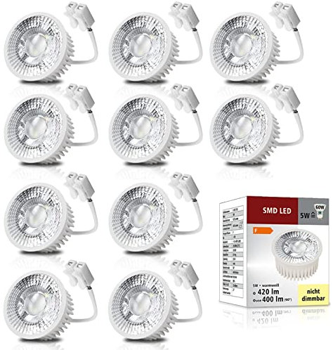 trendlights24 10x LED Modul 5W extra flach 50 x 23 mm für Einbaustrahler Spots in Warmweiß 400lm 230V Perfekter Ersatz für GU10 oder MR16