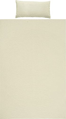 REDBEST Bettwäsche, Bettgarnitur Seersucker Uni Detroit Creme Größe 40x80 cm / 155x220 cm - weich, schnell trocknend, bügelfrei, mit Reißverschluss