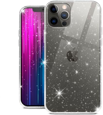 moex Sparky Case für iPhone 12/12 Pro Hülle mit Glitzer Effekt aus Silikon, durchsichtige Handyhülle dünn und weich, Schutzhülle transparent glitzernd Design Cover, Klar