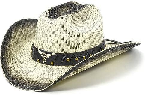 FLUFFY SENSE. Cowboyhut für Damen und Herren – Strohhut mit Falte, Westernhüte mit verbesserter 10,2 cm formbarer breiter Krempe, Vanille / Weiß, 6 7/8-7 1/2