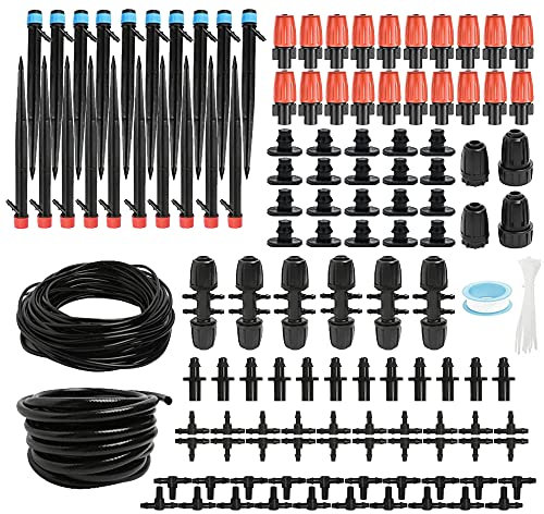 61 m + 12.2 m Tropfbewässerungs-Set, verstellbarer Pflanzennebel, automatisches Bewässerungssystem, Gartenbewässerungssystem für Gewächshaus Hof Rasen, 1/2 Zoll 1/4 Zoll Tropfschlauch
