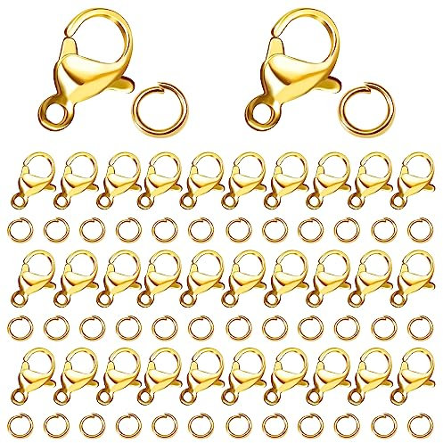 TOAOB 200 pezzi Kit Ganci Chiusure Moschettone e Anelli Aperti di Salto in Metallo 12mm per Chiusure per gioielli Collane Braccialetti Bigiotteria Portachiavi Fai da Te Oro Tono
