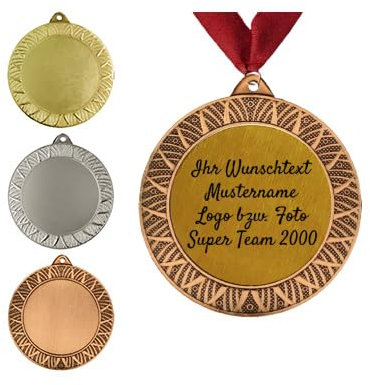 Personalisierte Medaille aus Metall in Gold, Silber & Bronze Farbe, mit Wunschtext, Foto und Logo (mit Halsband und Schachtel, Bronze)