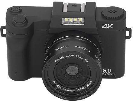 Fotocamera Digitale 4K, Videocamere per da 56 MP per la Fotografia, Videocamera Compatta con Schermo HD IPS da 3,0 Pollici Zoom 16X Messa a Fuoco Automatica