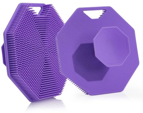 MypikY Multifunktionale Silikon-Duschbürste mit Saugnapf und hängendem Seil, Baby Shampoo Duschbürste, weiche Silikonbürste, 2er Set,Lila