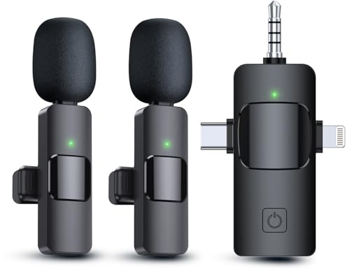 PQRQP 3-in-1 Wireless Lavalier Microphone for iPhone, iPad, Android, USB-C, 7 Hours Battery, Mini Microphone with Noise Cancelling for Video Recording, Vlog, YouTube, TikTok