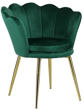 Totò Piccinni Poltroncina VELVET imbotita con schienale a conchiglia in velluto con gambe in oro (Verde)