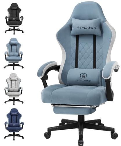 GTPLAYER Fabric Gaming Chair with Footrest, Ergonomic Computer Desk Chair with Pocket Spring Cushion Home Office High Back Support Lumbar Support Heavy Duty Wide