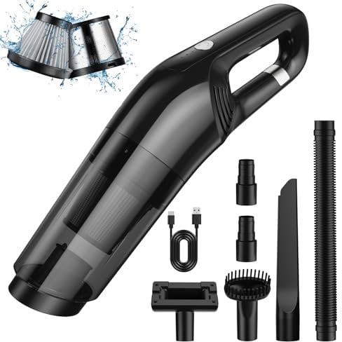 Upgrade Handstaubsauger - 12000Pa Kabelloser Auto-Staubsauger Akku - Mini-Tragbarer Handsauger mit 4 Düsen und Aufbewahrungstasche - Haushalt/Auto Staubsauger - Schwarz - [Energieklasse A+++]