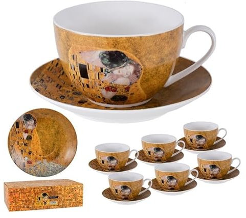 DRW Set de 6 Tazas con Plato Beso Klimt 250 ml 9.5x6x11 cm