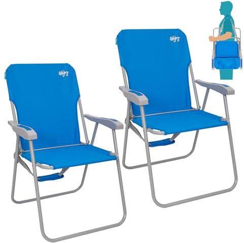 #WEJOY Faltbarer Strandkorb für Erwachsene, Leichter Strandkorb mit Schultergurten, hohe Rückenlehne, Harte Armlehne, unterstützt 136 kg für Strand-Rasenkonzert, Blau (2er-Pack)