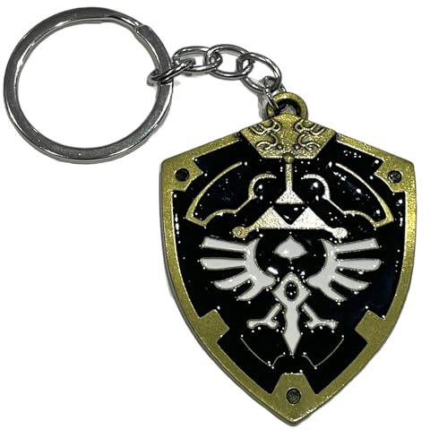 South Coast Jewellery Legend Of Zelda Schlüsselanhänger aus Metall, Schlüsselanhänger, Tasche, Federmäppchen, Charm-Anhänger, Reißverschluss-Zubehör, Hylian Shield Schwarz, ~3-6cm