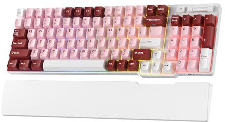 RK ROYAL KLUDGE RK96 RGB Limited Ed, 90% 96 Keys Wireless Triple Mode BT5.0/2.4G/USB-C Hot Swappable Mechanical Keyboard w/Wrist Rest, Tactile Pale Green Switches, Darling Pink