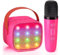 Karaoke Machine Kid, Newest 4 in 1 Karaoke Machine Bluetooth Speaker with Wireless Microphone for Kid Adult, Voice Changer with LED Party Lights Toy Gift for Girl Boy Birthday Children -HotPink