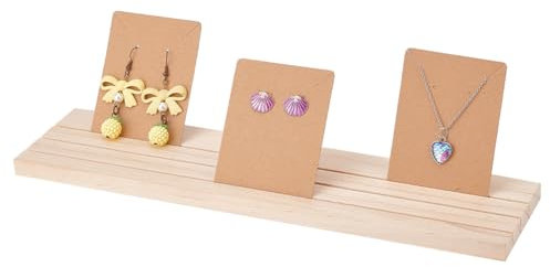PH PandaHall 3 Slot Wooden Earring Display Stand, Earrings Card Holder Earring Stand Jewellery Organizer Tray Business Card Holder for Tabletop Craft Shows Vendors Jewellery Display, 30x7.7x1.05cm
