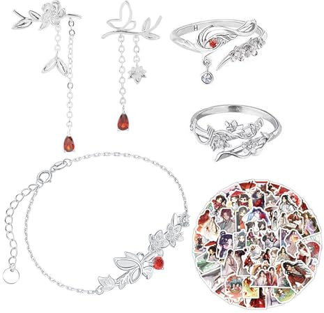 Zaky Heaven Official's Blessing Cosplay Schmuck - Tian Guan Ci Fu Ohrringe Hua Cheng Ringe Xie Lian Armbänder Charakter Aufkleber Set 14 Stück
