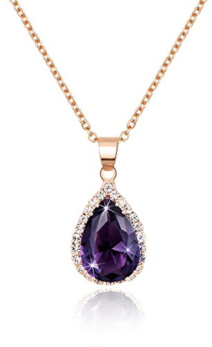 Linawe Amethyst Crystal Chain Necklace for Women Trendy Rose Gold, Purple Imitation Diamond Cubic Zirconia Rhinestone Birthstone Pendant Necklace, Moissanite Boho Jewellery Set