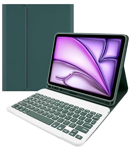 Custodia con Tastiera per iPad Air 6th 11 Pollici 2024 M2, iPad Air 5A/4A Generazione 2022/2020 10,9 Pollici - Cover Tastiera Bluetooth Rimovibile,Deep Green