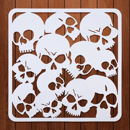 ORIGACH 30x30cm Skull Pattern Stencils, Reusable Large Scary Skull Stencil | Halloween Skull Drawing Template DIY Craft Paint Stencils for Painting on Wall, Wood, Canvas