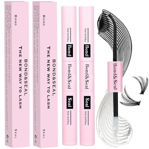 Qiveaory Lash Bond and Seal Kit 2Pcs DIY Lash Extension Waterproof Lashe Cluster Glue 72h Hold Portable Individual Lash Glue for Eyelash Extensions Beginners Black Bond&Clear Seal(5ml+5ml)