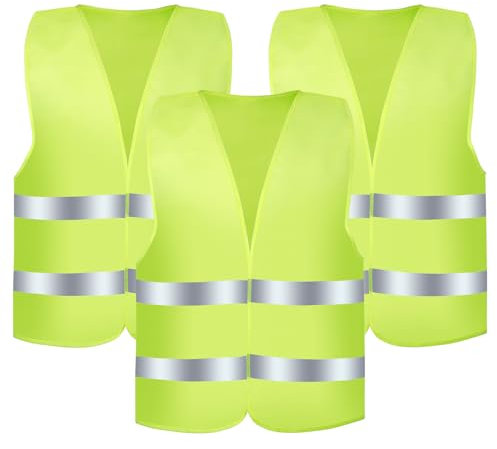 Romon Gilet Alta visibilità, 3 Pezzi Universale Giallo Giubbotto Sicurezza Riflettente, Giubbotto Catarifrangente Auto, Giubbotti di Sicurezza per Conducenti Cantiere Stradale Assistenza Uomo Donne
