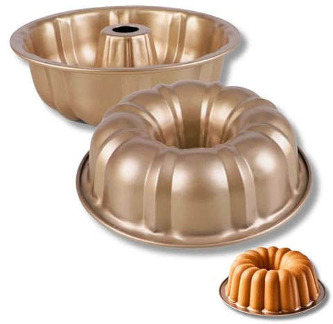 OlBuWa Lot de 2 Moule à Gâteau, Double Couche Antiadhésive Plaque Patisserie, Spirale Moule Cake, 23cm (Doré)