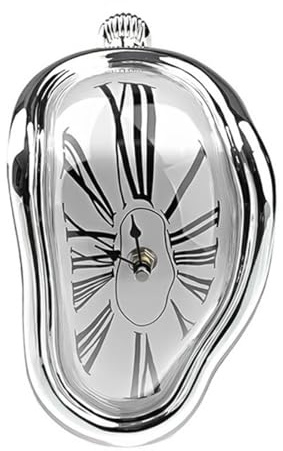 Ieron Verzerrte Tischuhr, dekorative Uhr im Salvador-Dali-Stil, geschmolzene Uhr für Büroregal, Schreibtisch, silberfarben, abstrakte Uhr